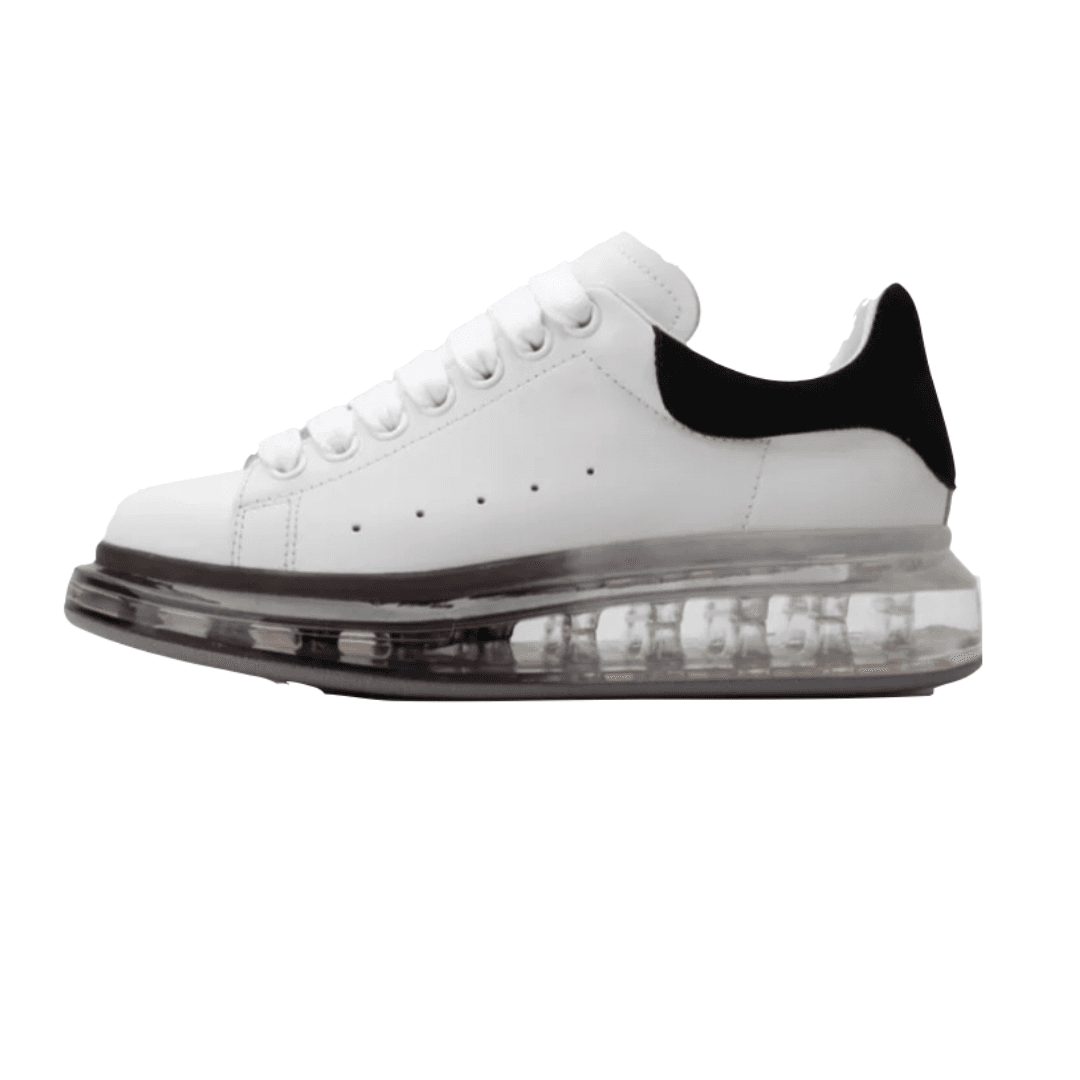 Chaussure en Cuir Semelle Transparente, Blanc-Noir Alexander McQueen