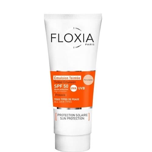 Crème solaire émulsion teintée porcelaine FPS 50 pour protéger la peau du soleil FLOXIA 50ml